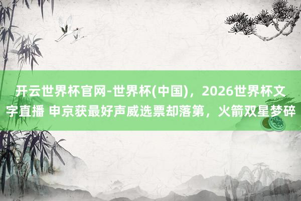 开云世界杯官网-世界杯(中国)，2026世界杯文字直播 申京获最好声威选票却落第，火箭双星梦碎