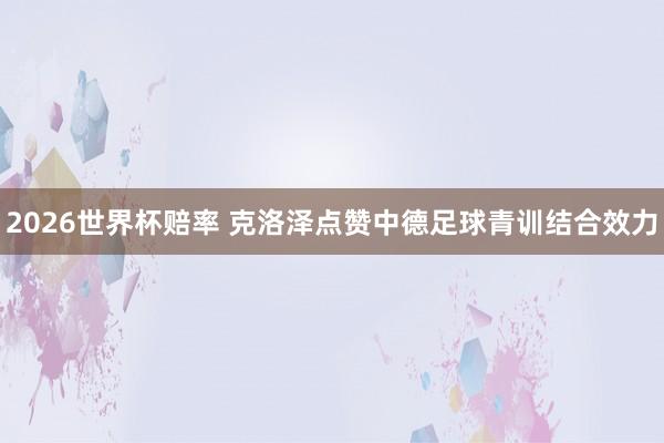 2026世界杯赔率 克洛泽点赞中德足球青训结合效力