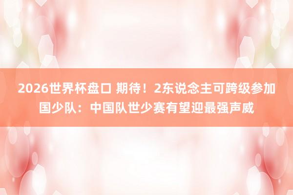 2026世界杯盘口 期待！2东说念主可跨级参加国少队：中国队世少赛有望迎最强声威
