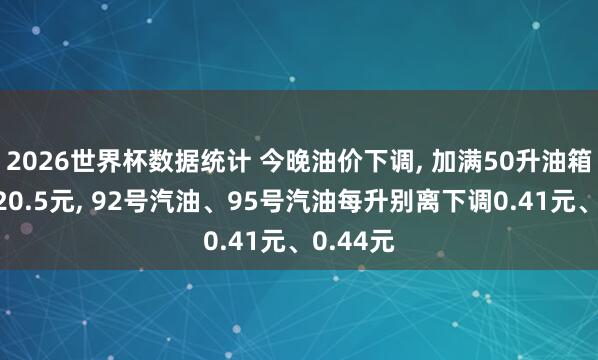 2026世界杯数据统计 今晚油价下调, 加满50升油箱将少花20.5元, 92号