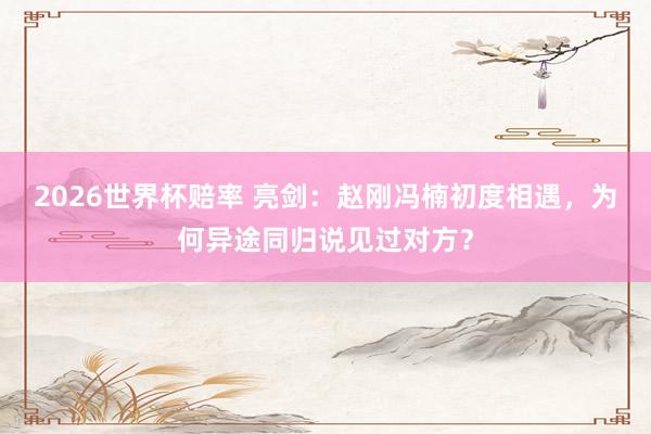 2026世界杯赔率 亮剑：赵刚冯楠初度相遇，为何异途同归说见过对方？