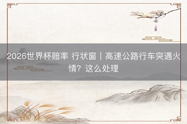2026世界杯赔率 行状窗｜高速公路行车突遇火情？这么处理